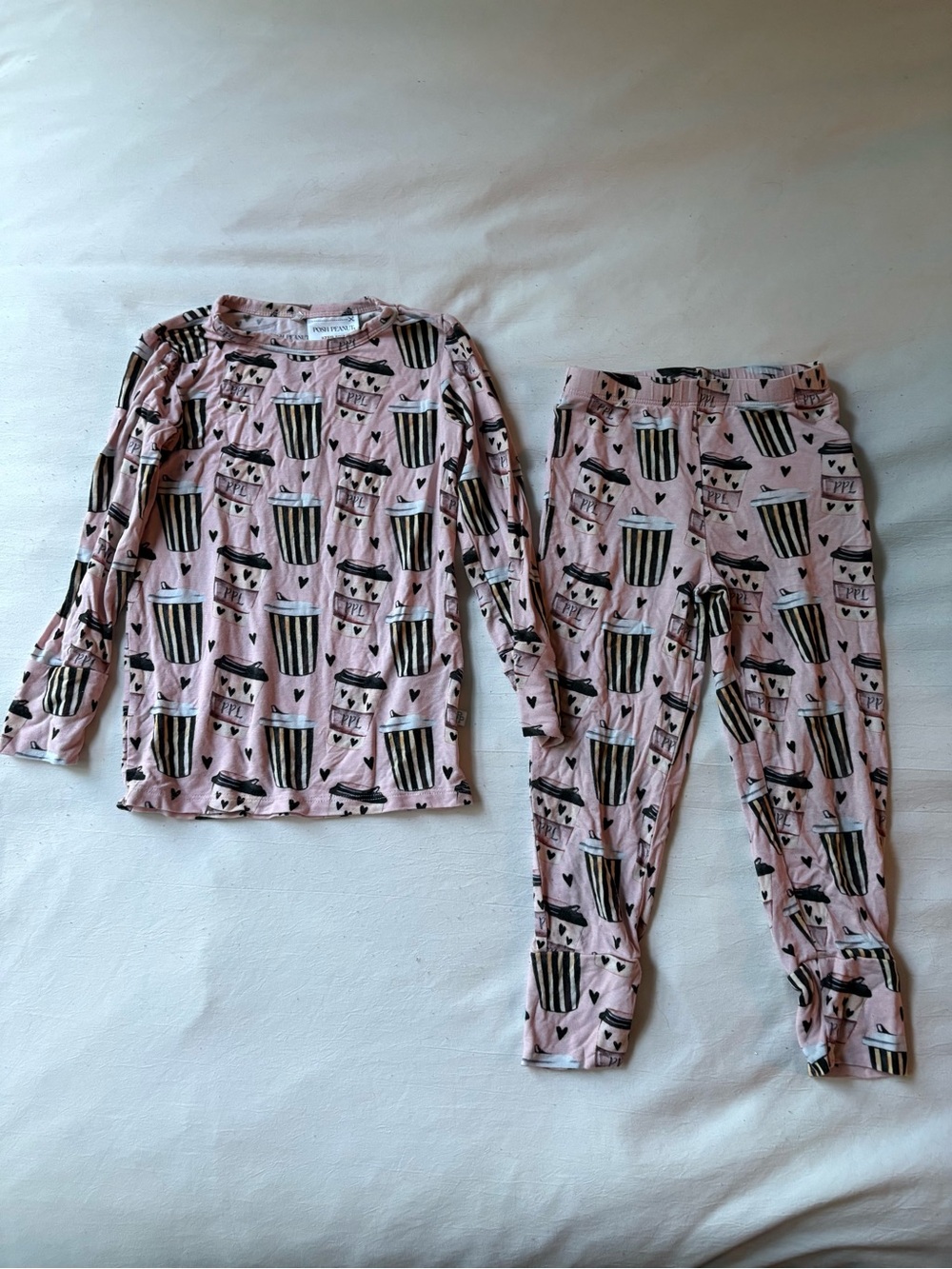 Posh Peanut Pink Latte-Print Long Sleeve PJ Set